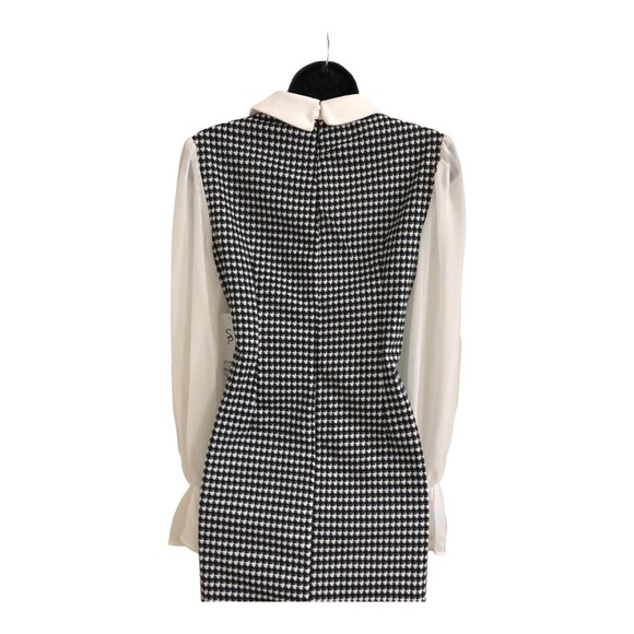 Black white houndstooth sheer long sleeve Pearl necklace Peter Pan collar sheath - Picture 12 of 15